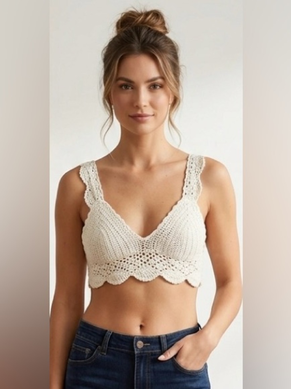 Debut Crochet Bralette in off White beach coverup bohemian style NWOT boho chic
